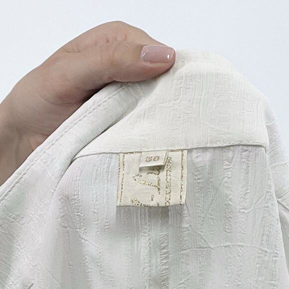 Textile Luxe White Crinkle Long Sleeve Button Down Top Size 38 (Small) - Picture 5 of 5
